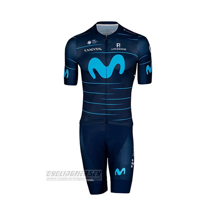 2022 Cycling Jersey Movistar Deep Blue Sky Blue Short Sleeve and Bib Short